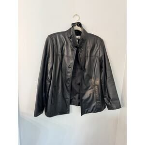 PRESTON & YORK Women Leather Jacket Black Buttons M